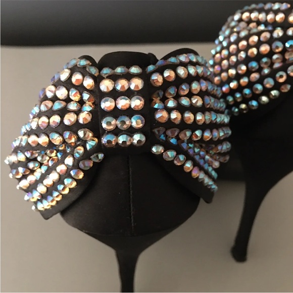 Bakers Heels Shoes Round Toe Platform Solid Black Studded Bow Satin-like 7.5M - Picture 7 of 9